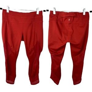 Athleta S Red Capri Leggings Mesh Hem Back Pocket Athletic skinny high rise